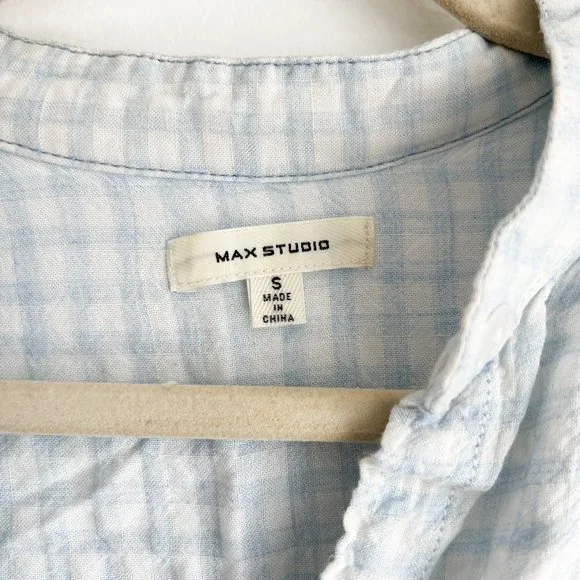 Frosty Blue Gingham Button Down Crop - Super Soft, Not See Through - Picture 4 of 7